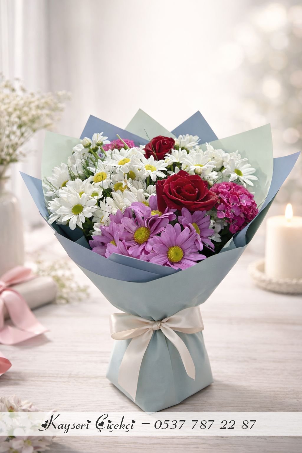 2 Güllü Karışık Lüx  Papatya Buket