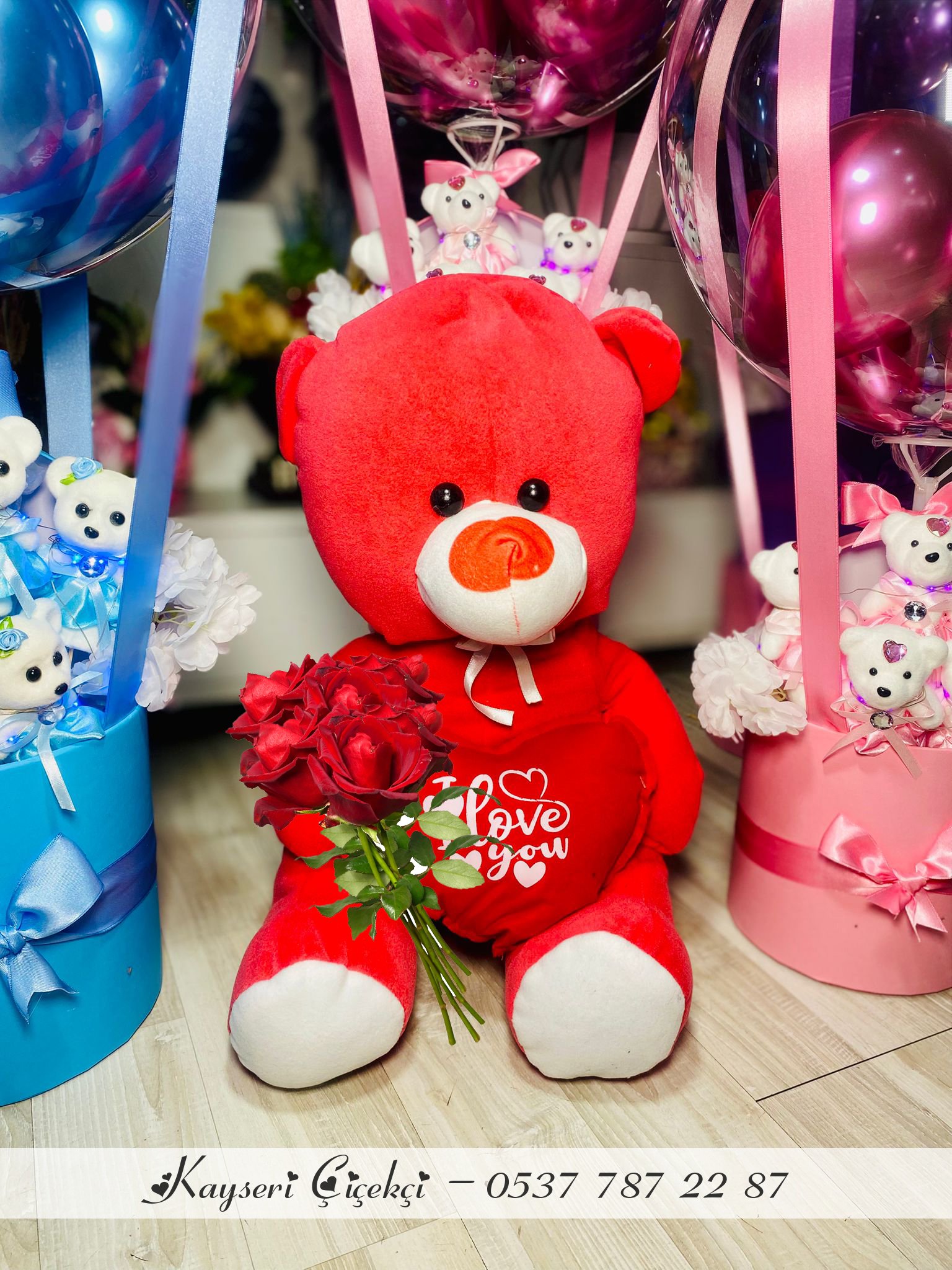 60 Cm Peluş Ayıcık  7 Gül