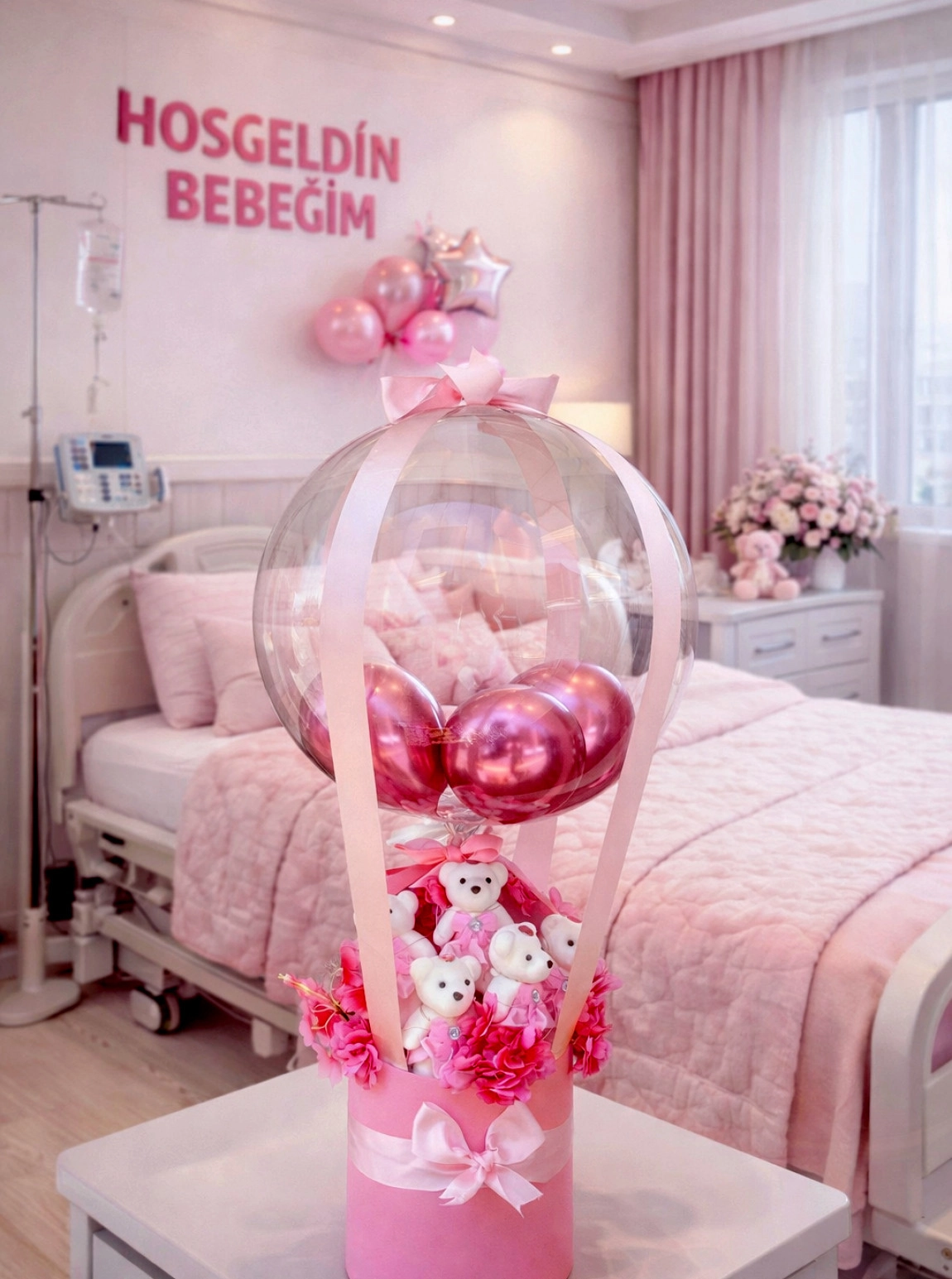 Balonlu Kutu Aranjman Pembe