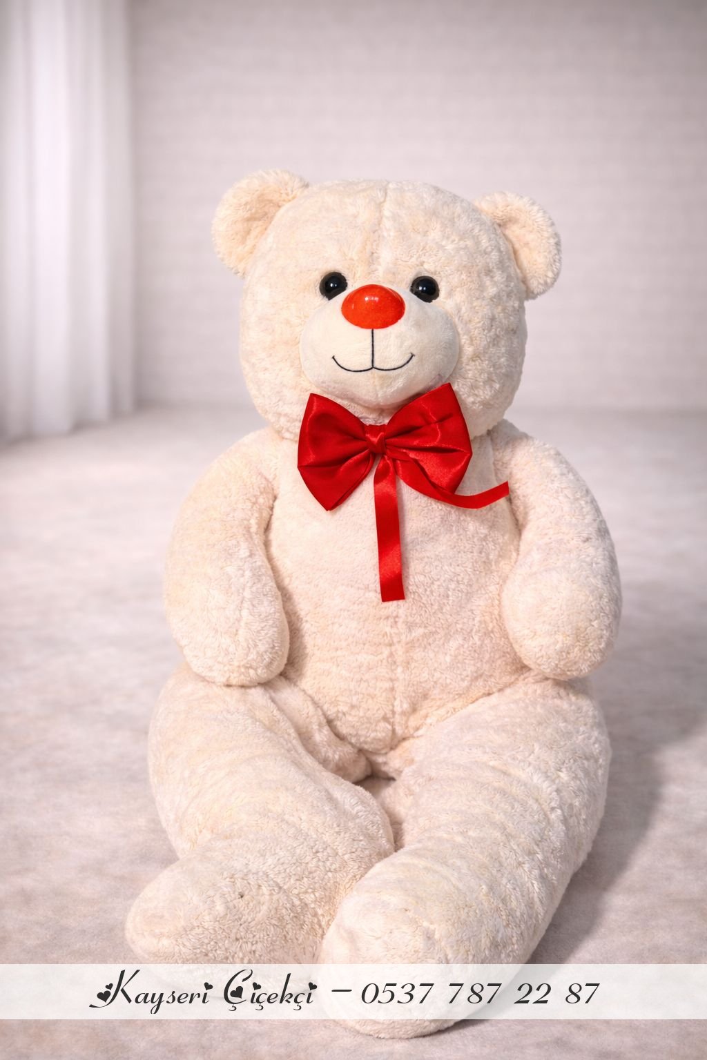 Beyaz Uzun Ayı Kurdeleli 100-120 Cm