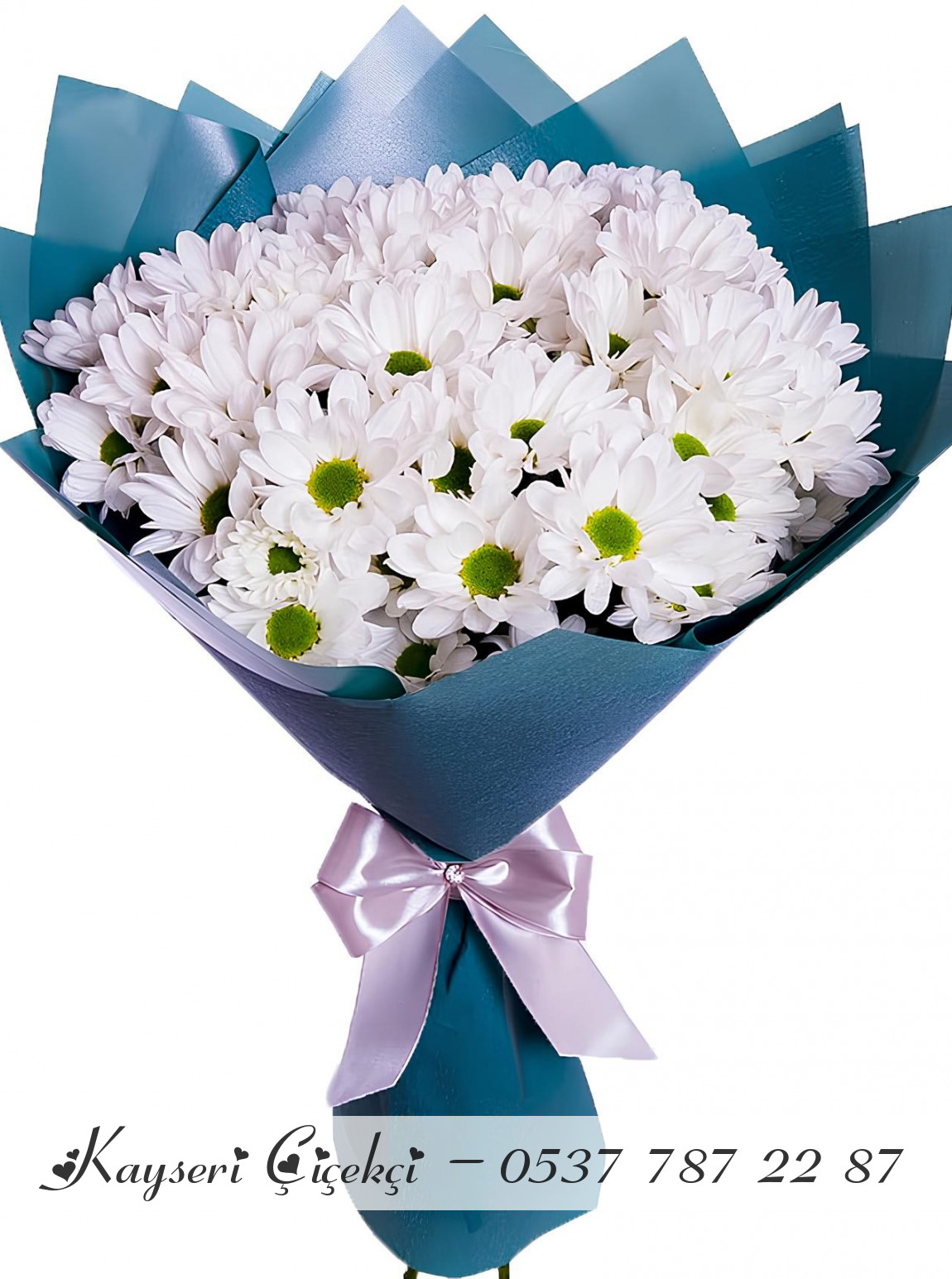 Mavi Kağıtta Papatya Buketi