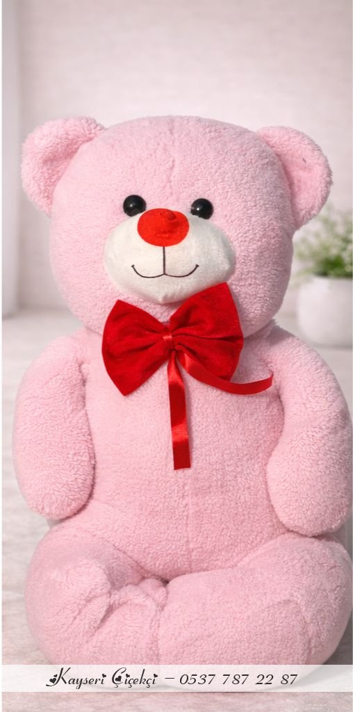 Pembe Kurdeleli Peluş Ayıcık 120-140 Cm