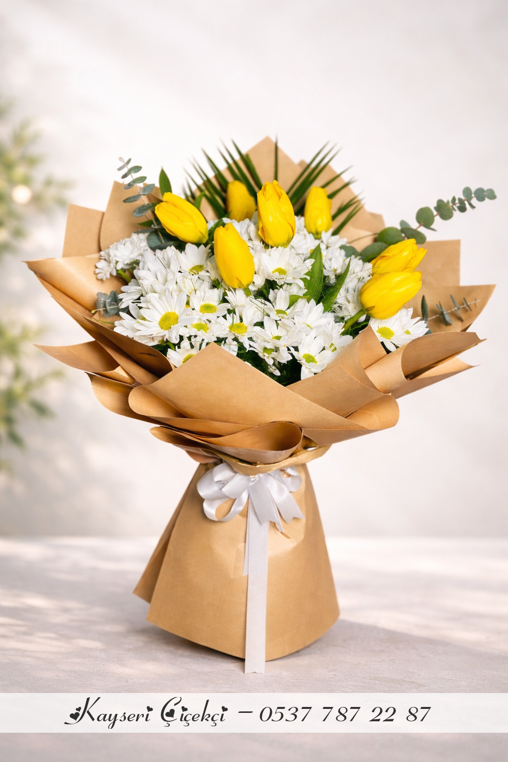 Premium Lale Papatya Gold Aranjman Buket