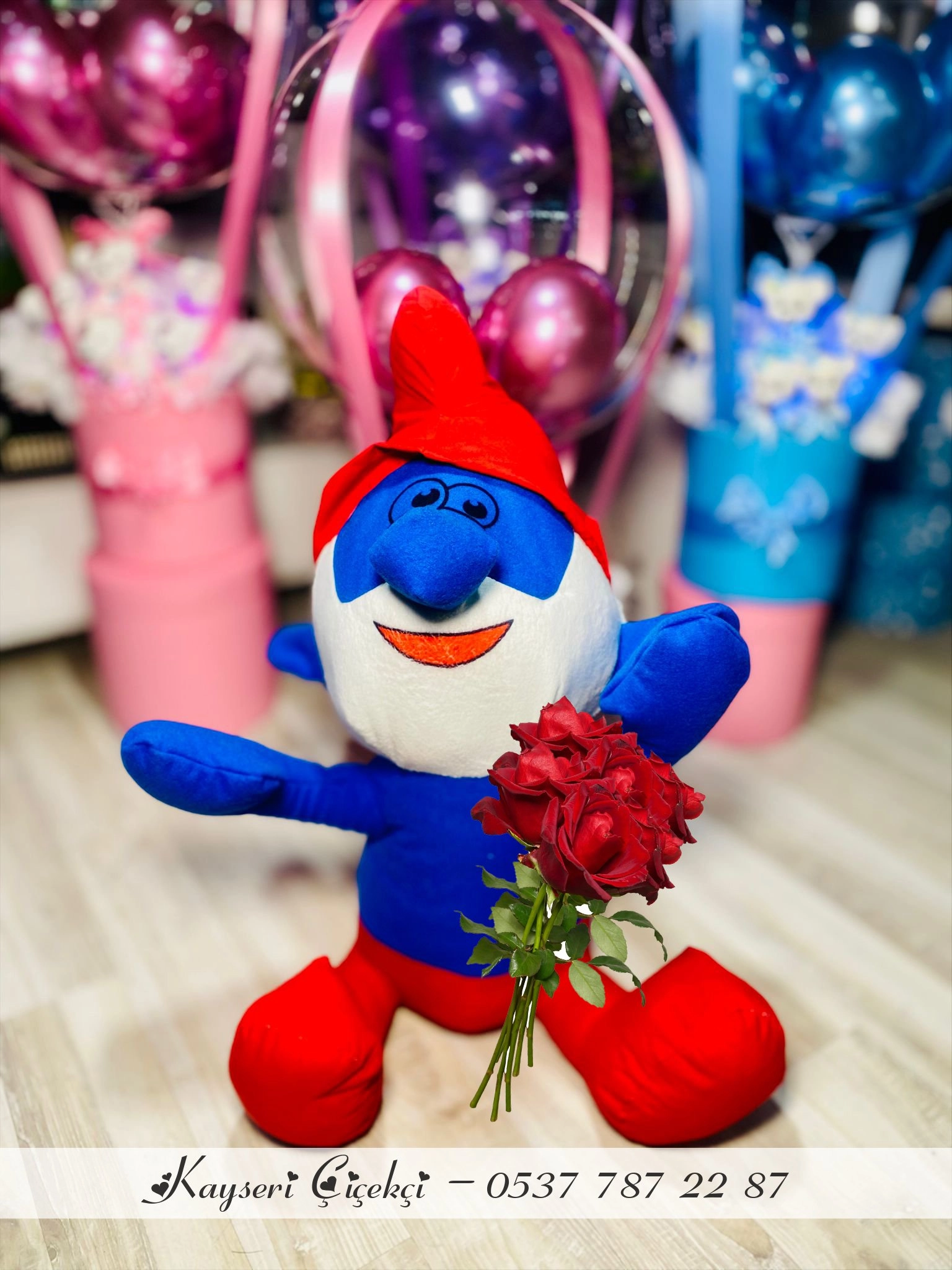 Şirinbaba Peluş 40 Cm 5 Gül