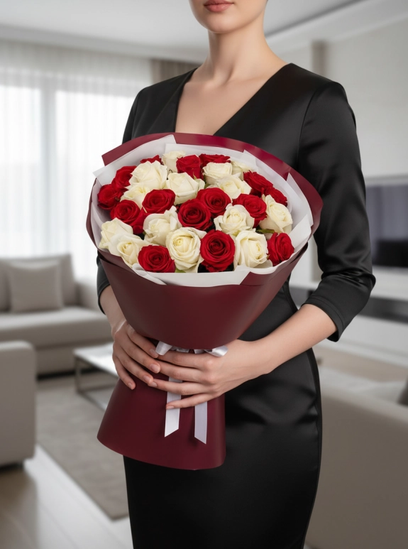 15 Kırmızı 14 Beyaz Gül Buketi