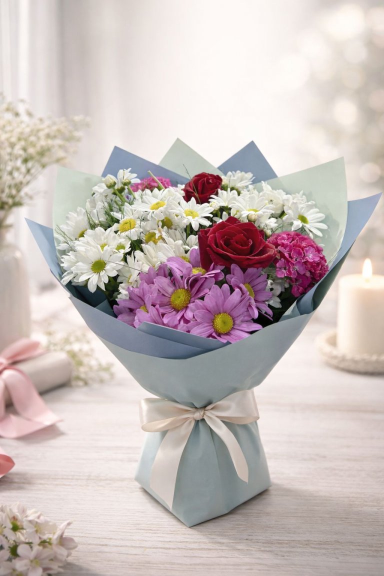 2 Güllü Karışık Lüx  Papatya Buket