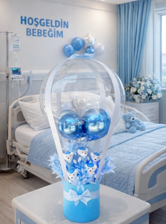 Balonlu Kutu Aranjman Mavi