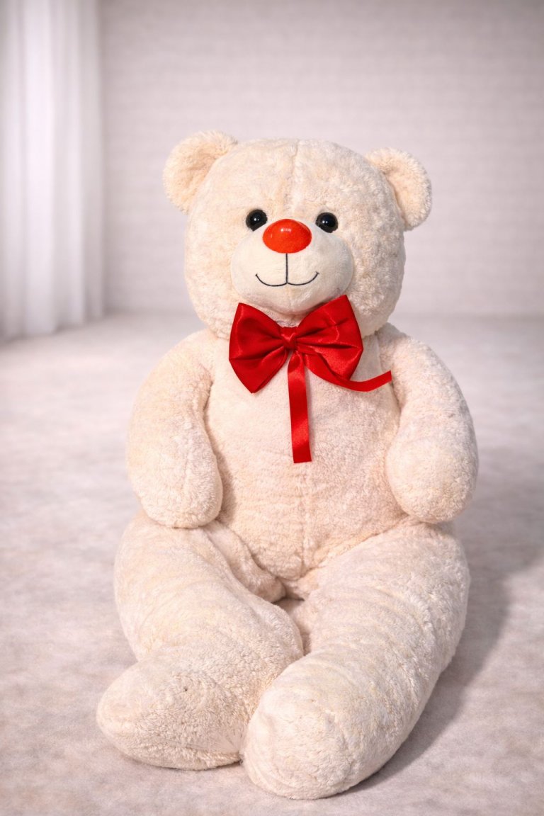 Beyaz Uzun Ayı Kurdeleli 100-120 Cm