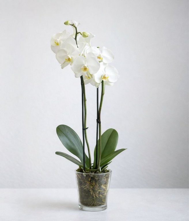 Büyük Boy İthal 2 Dallı Premium Beyaz Orkide