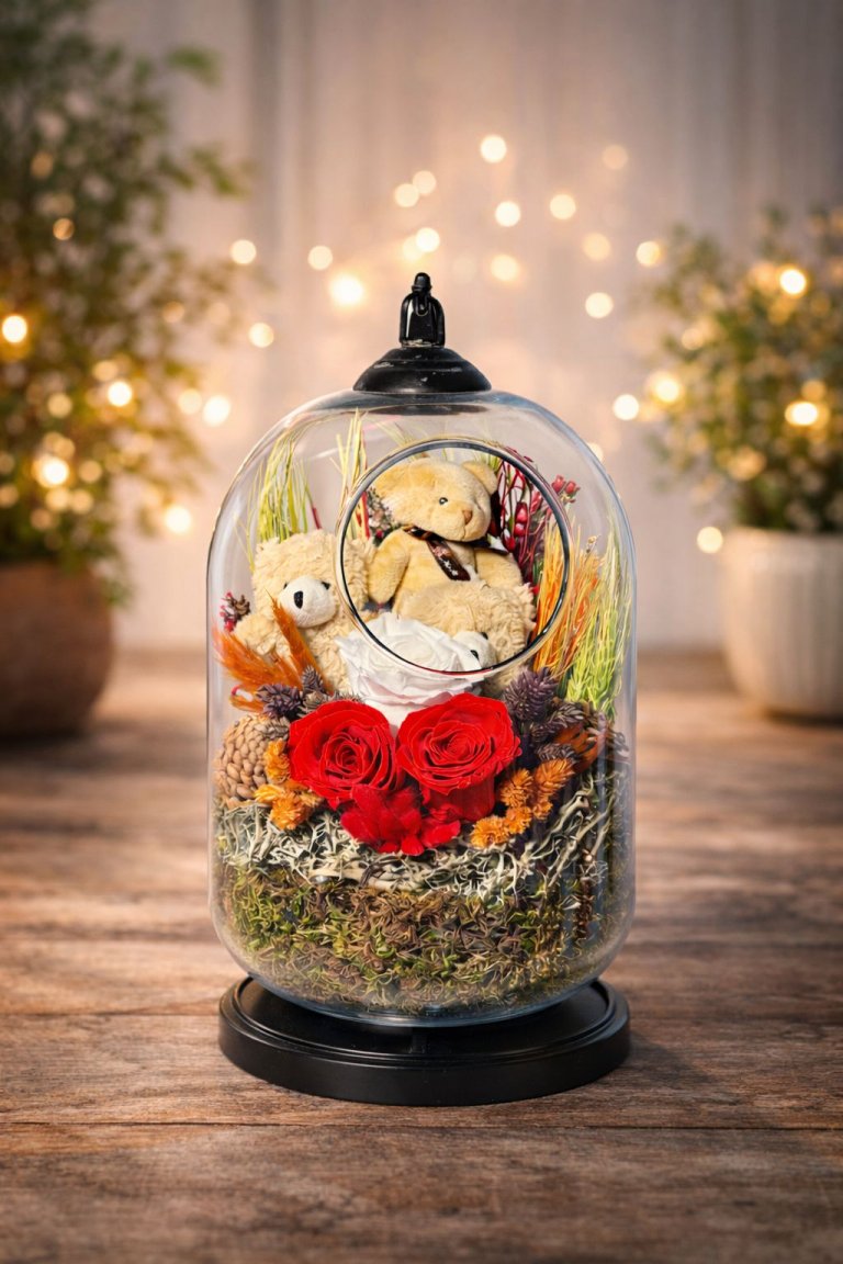 Cam Fanus Salıncak Ayıcık Ve Şoklu Güller