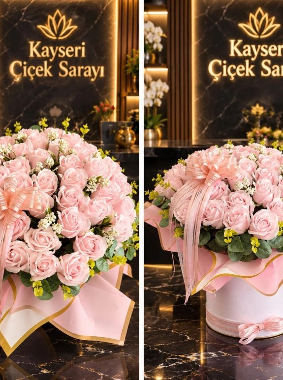 Pembe Gül Rüyası Yapay Kutulu Gül Aranjmanı