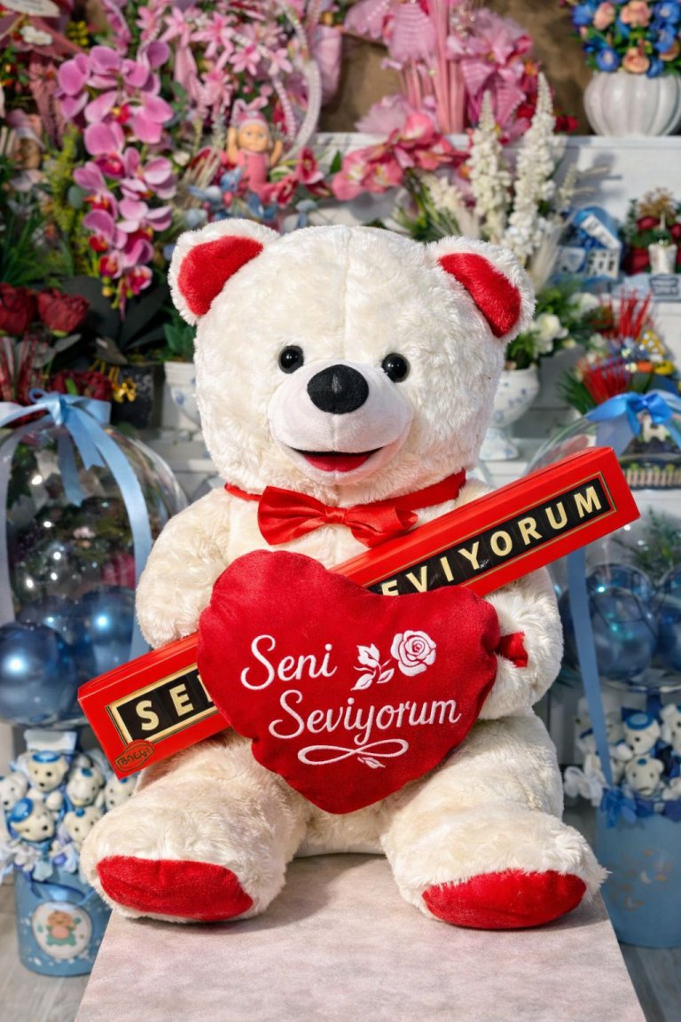 Yumuş Peluş Ayıcık 100 Cm Seni Seviyorum Çikolatalı Seni Seviyorum Yastıklı